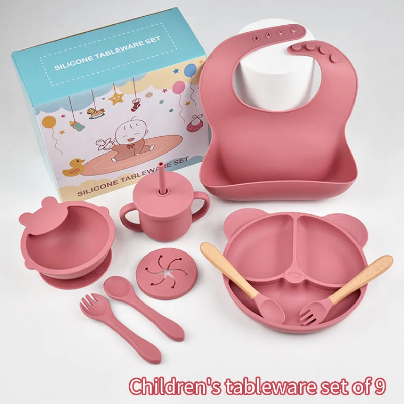 9 Piece Baby Silicone Dinner Plate Set BPA Free