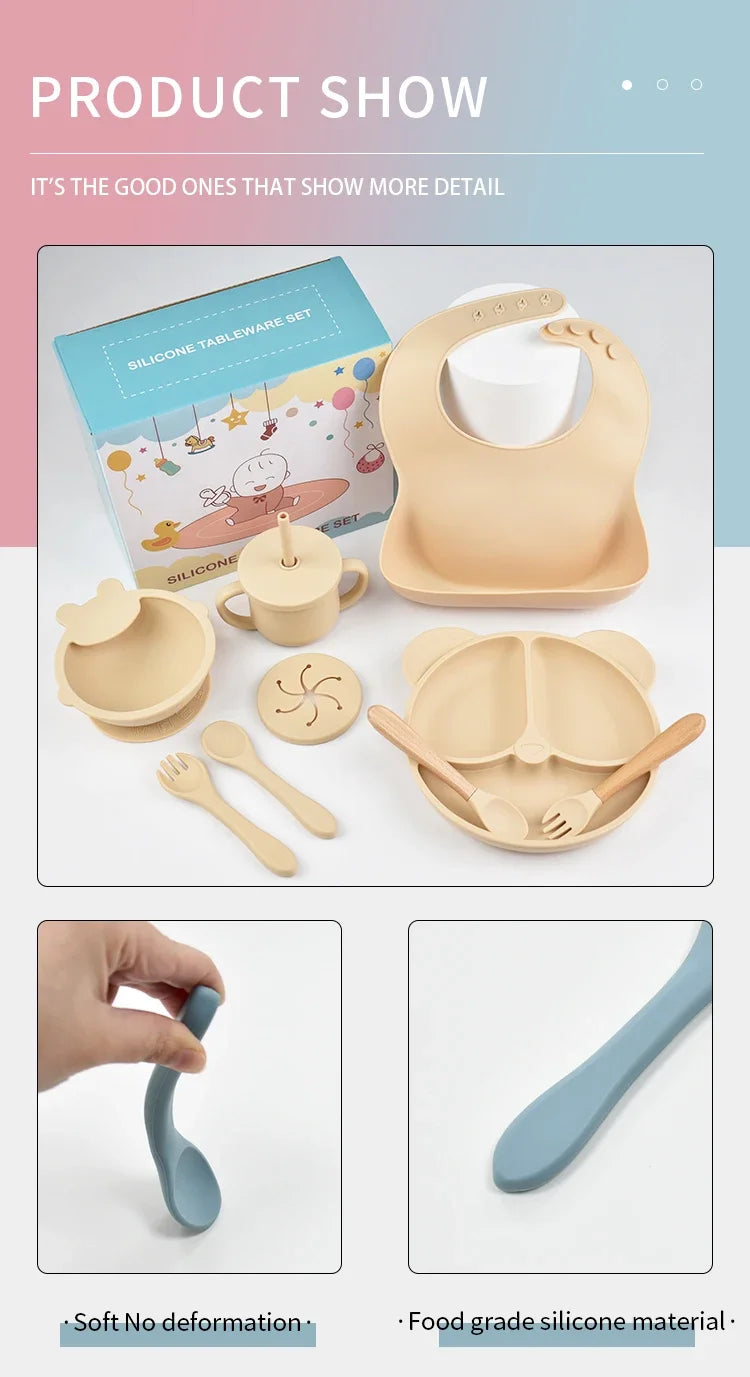 9 Piece Baby Silicone Dinner Plate Set BPA Free