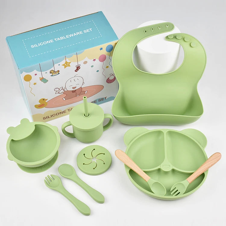 9 Piece Baby Silicone Dinner Plate Set BPA Free