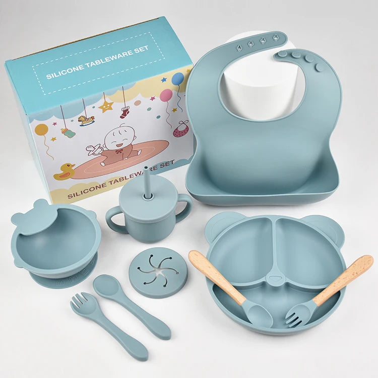 9 Piece Baby Silicone Dinner Plate Set BPA Free
