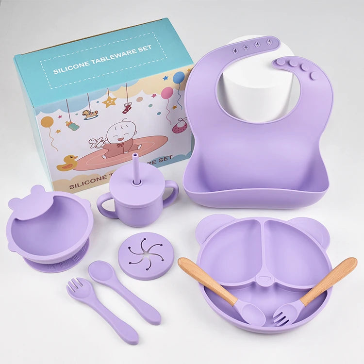 9 Piece Baby Silicone Dinner Plate Set BPA Free