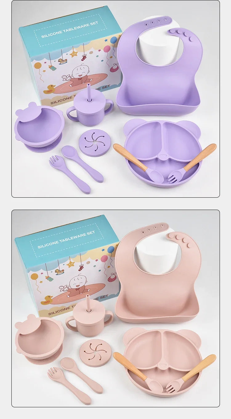 9 Piece Baby Silicone Dinner Plate Set BPA Free