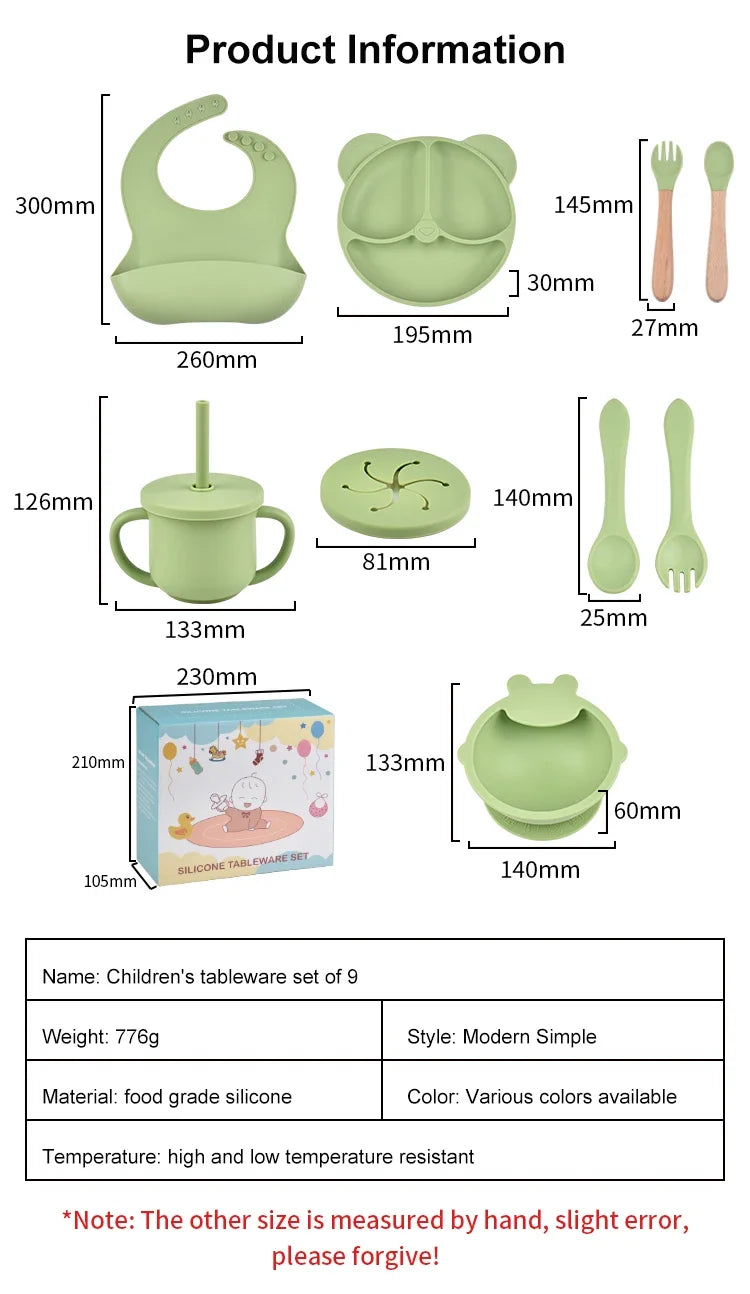 9 Piece Baby Silicone Dinner Plate Set BPA Free