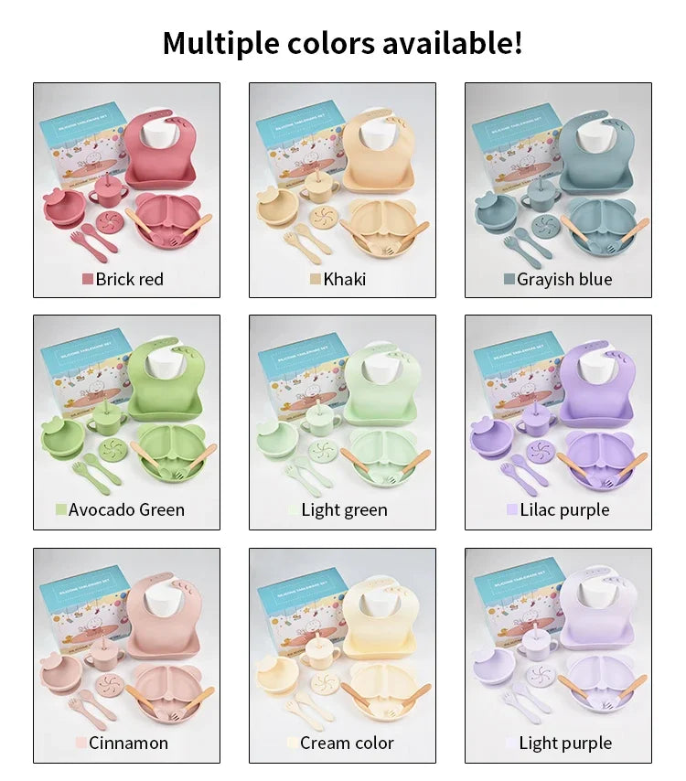 9 Piece Baby Silicone Dinner Plate Set BPA Free