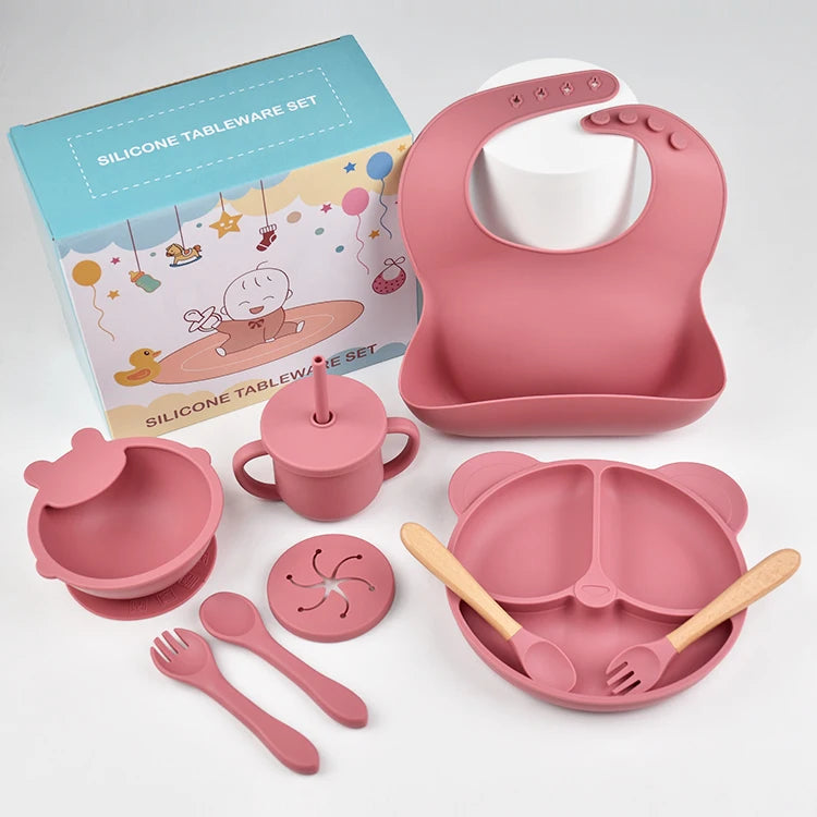 9 Piece Baby Silicone Dinner Plate Set BPA Free