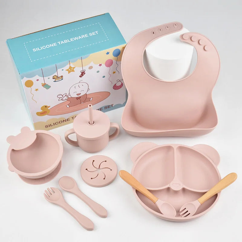 9 Piece Baby Silicone Dinner Plate Set BPA Free